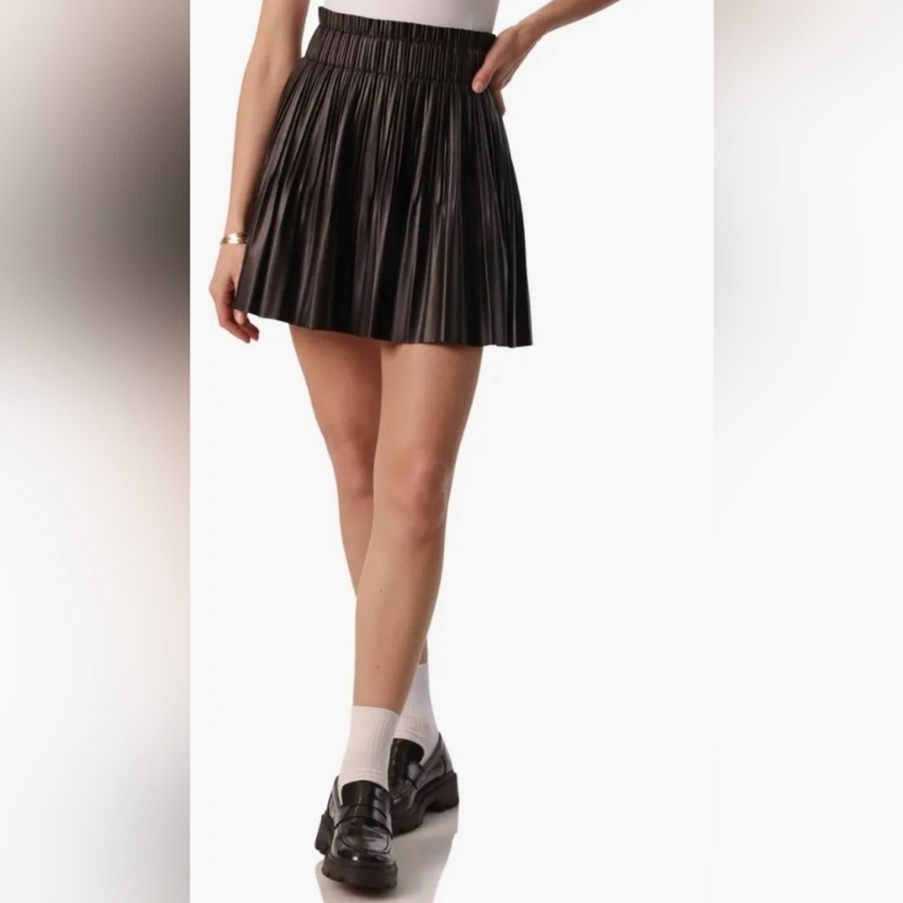 Avec Les Filles Womens Mini Skirt Faux-Ever Leather Pleated A-Line Mini, Vegan